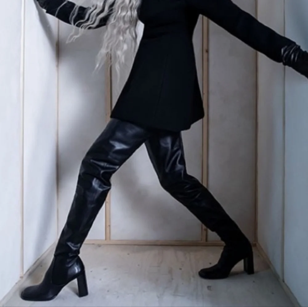 RARE Zara Studio Atelier Limited Edition Over The Knee Leather Heeled Boots
